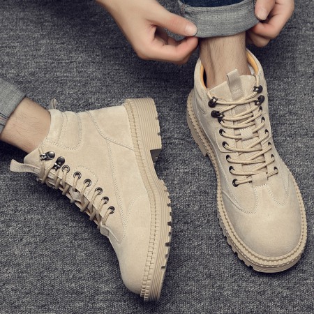New Men's British Style Leather Tooling Martin Boots High-Top Trend Desert Military Boots