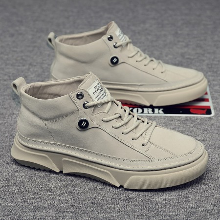Autumn Men's New High-Top Leather Sneakers Casual Martin Boots Trendy White